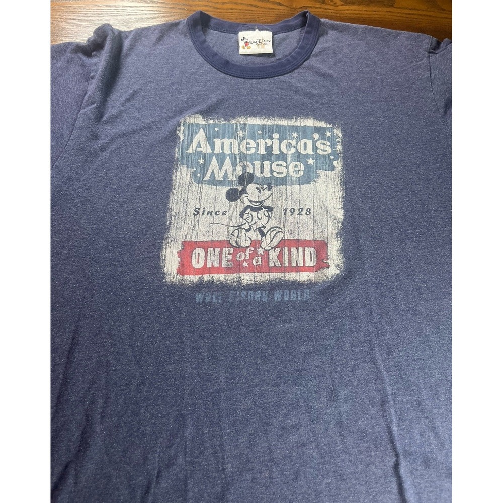 VTG Walt Disney World T Shirt L Blue "America's Mouse Since 1928" Made In USA